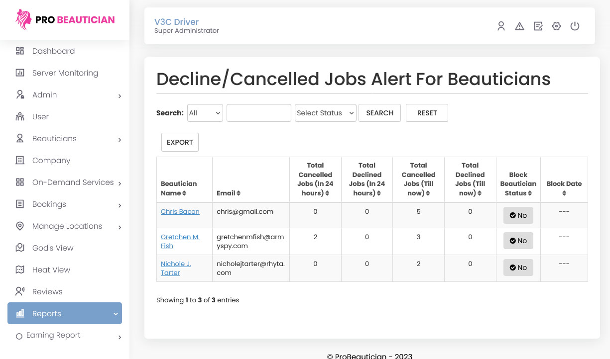 Decline/cancelled Job Alert