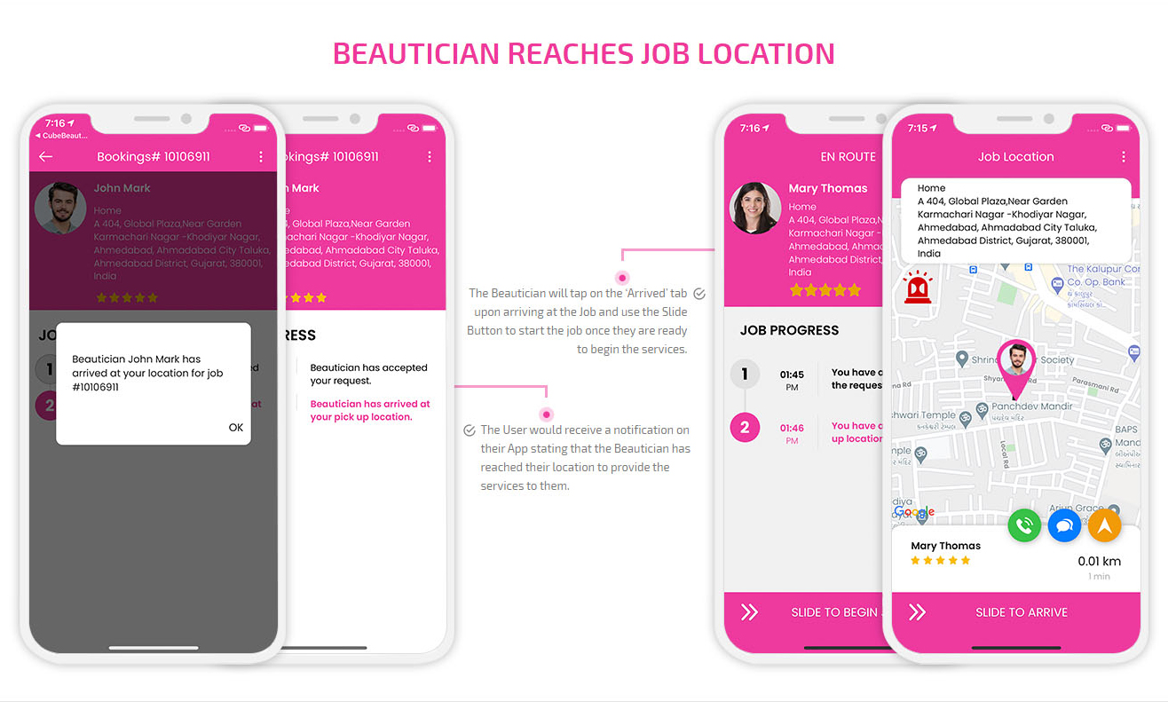 Beautician reaches job location