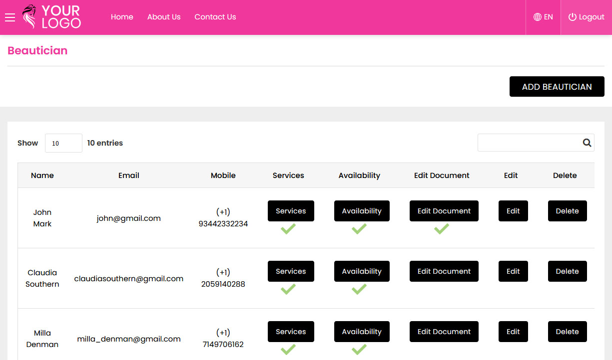 Company - Manage Beauticians