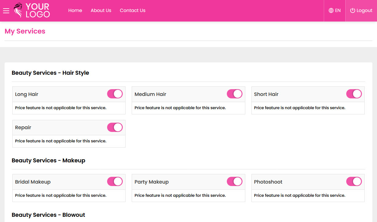Beautician - Manage Services