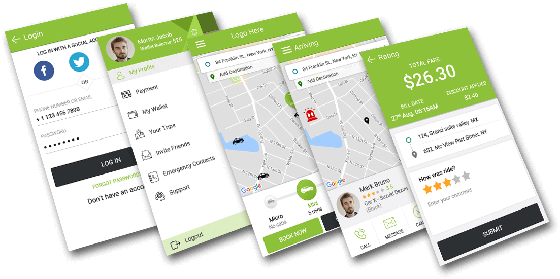 Green color theme of taxi app