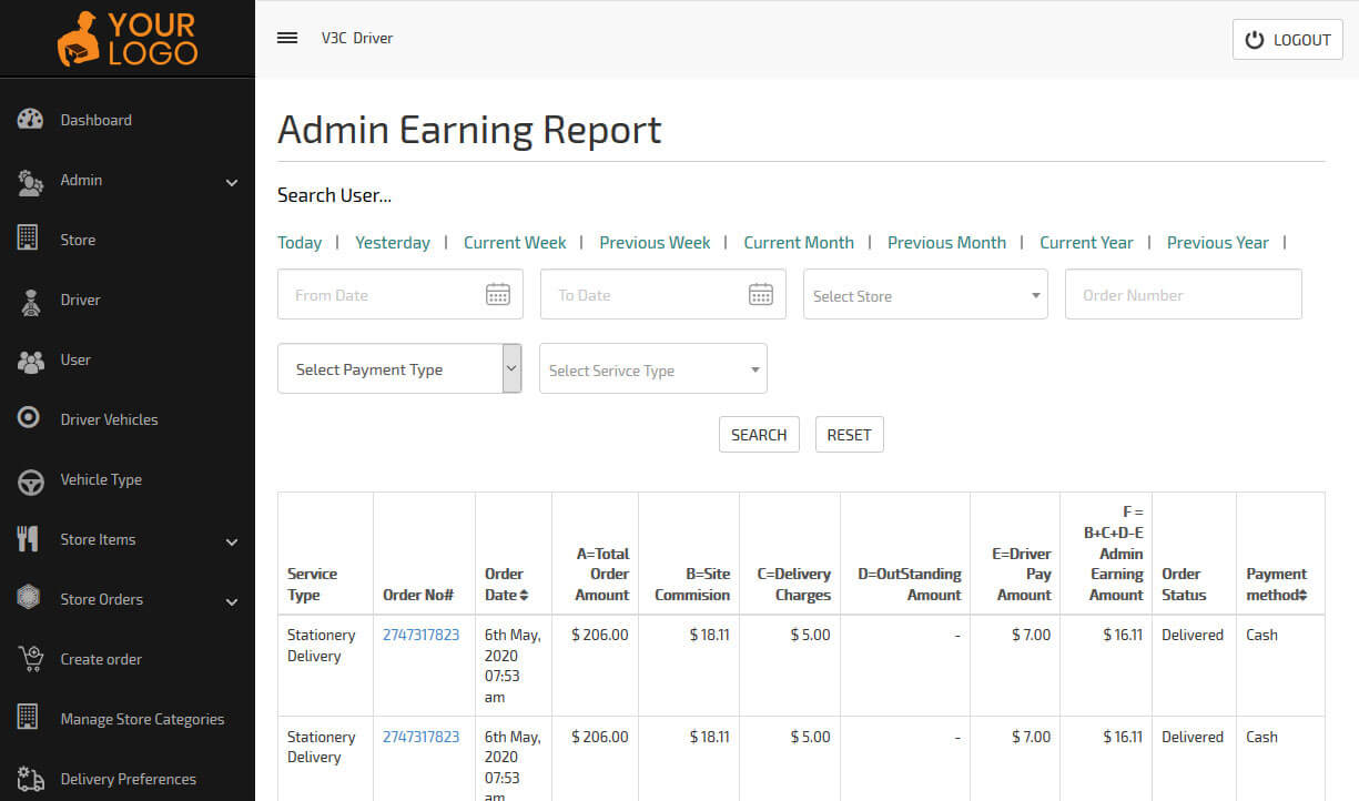 search users earning report from admin