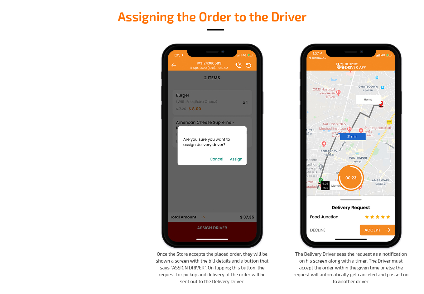 user see assigned driver for pickup of order