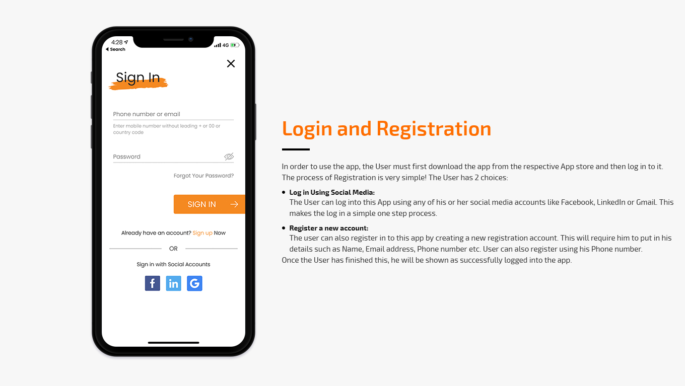 Application login and registration