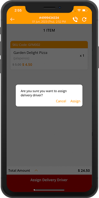 restaurant assigns to driver