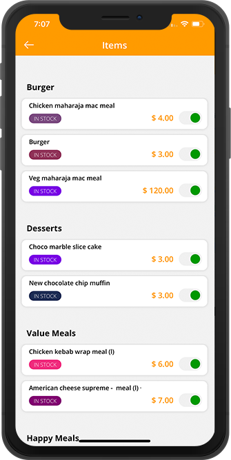 restaurant manage menu section