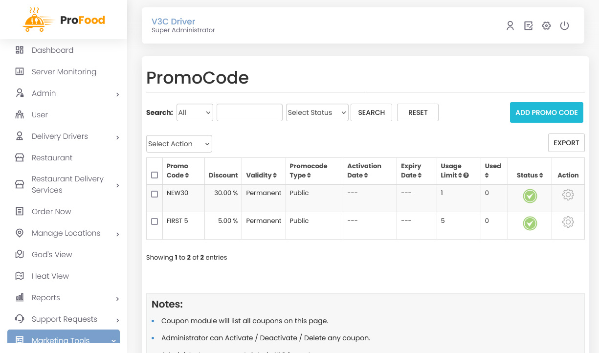 Manage Promo Code