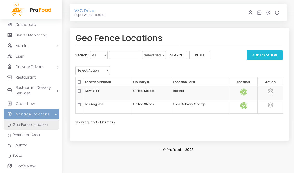 Geo Fence Locations
