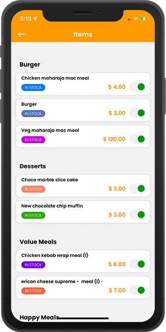restaurant manage menu section