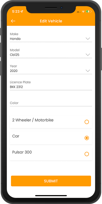 driver edit vehicle page