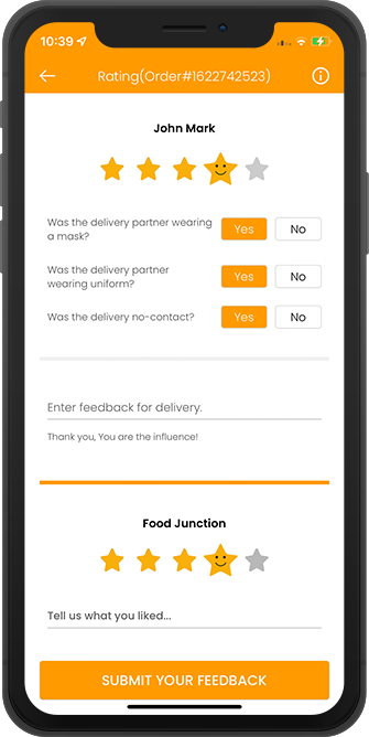 driver rate & review to customer & restaurant