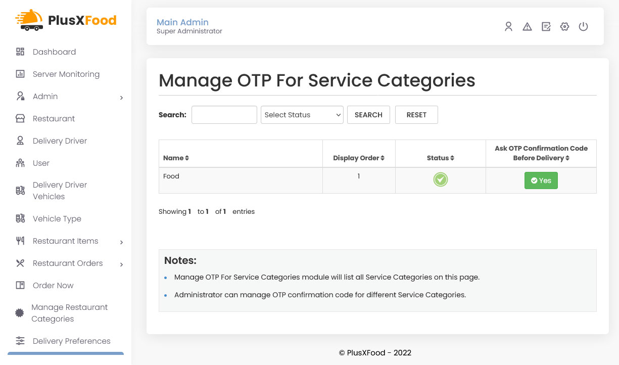 Manage OTP For Service Categories