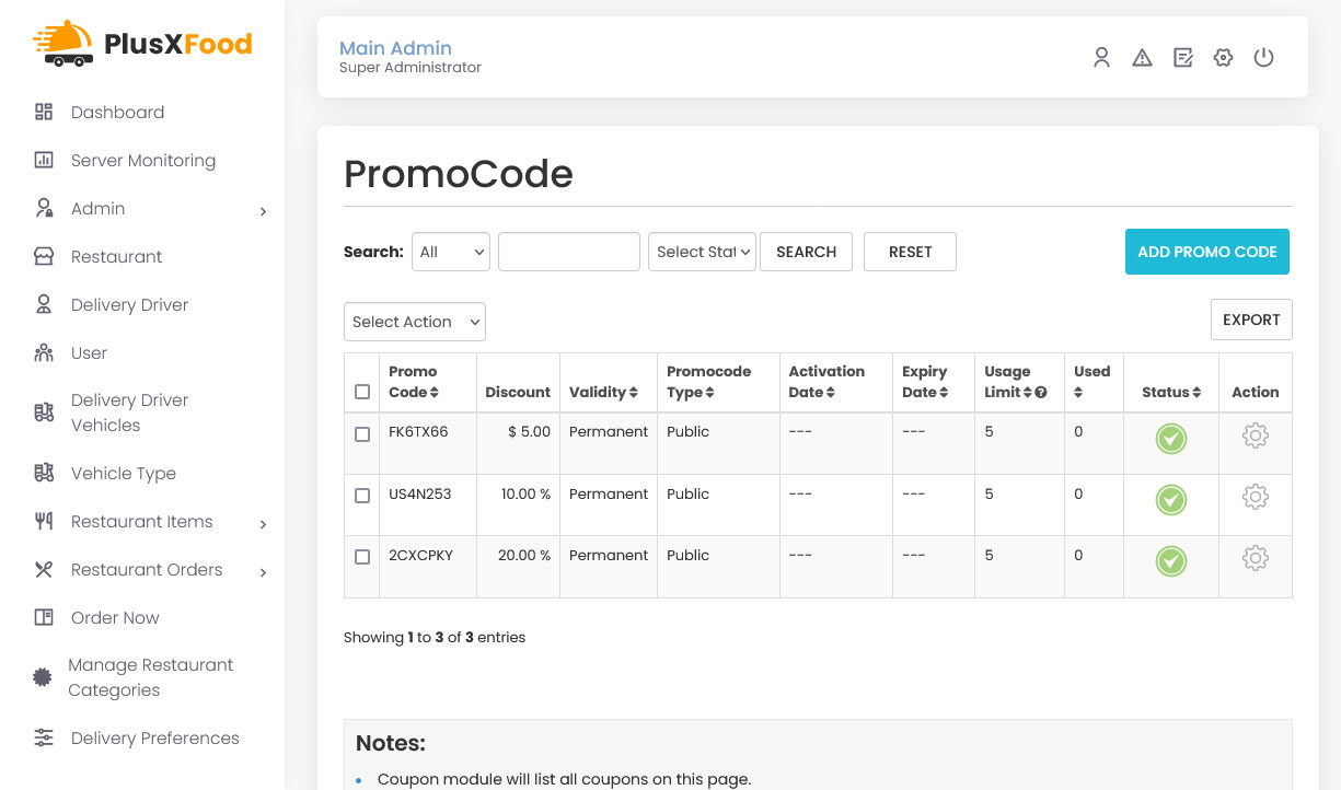 Manage Promo Code
