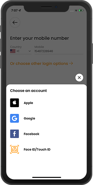 Face ID / Touch ID / Social Media Accounts