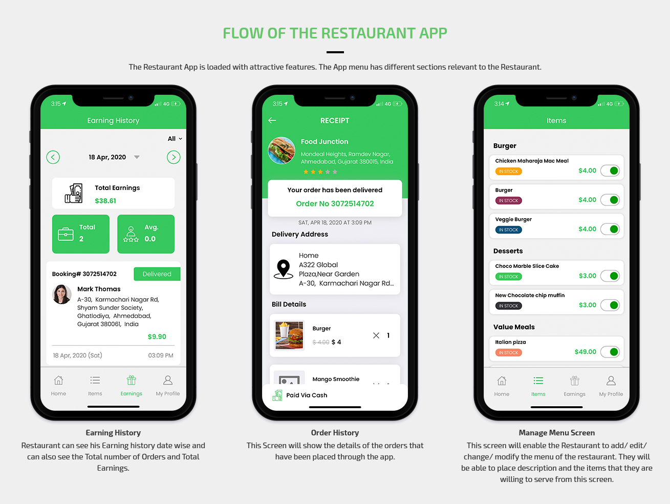 restaurant app menu flow