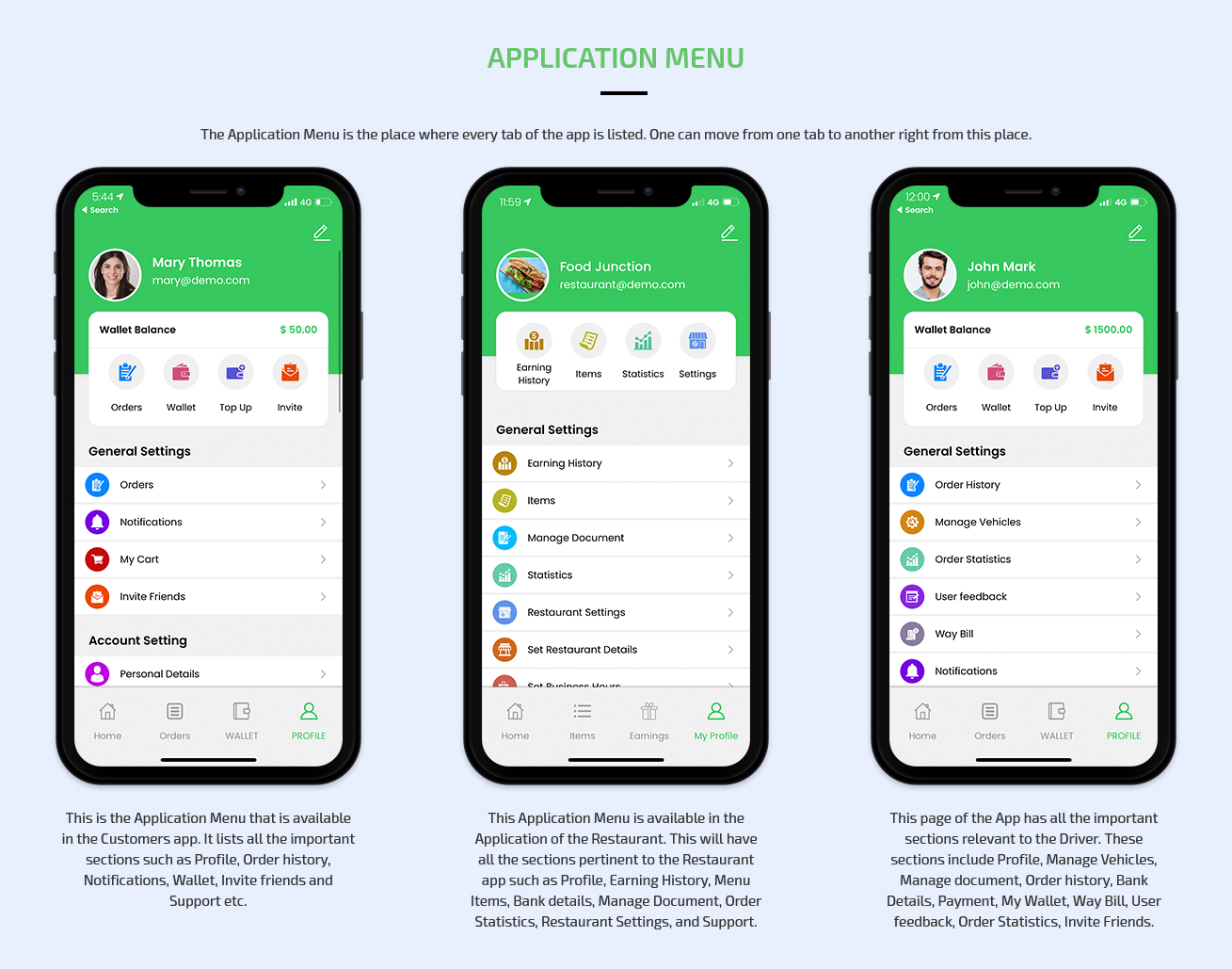 Application menu