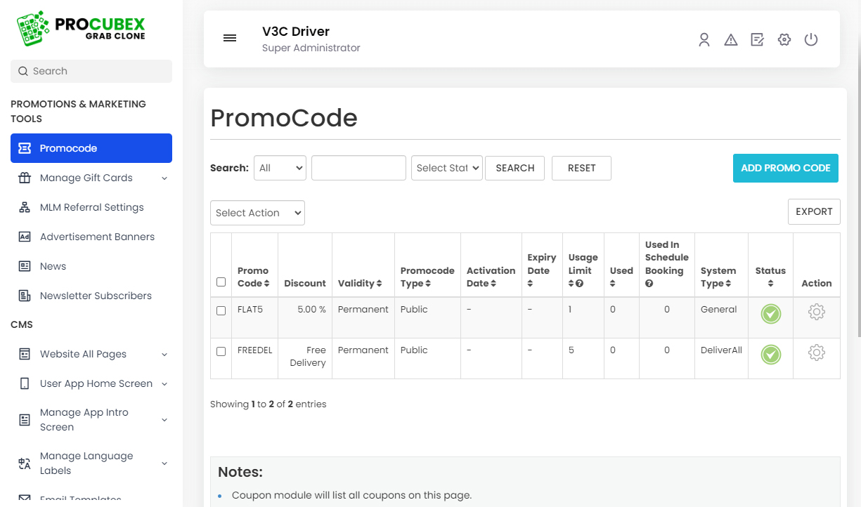 Manage PromoCode
