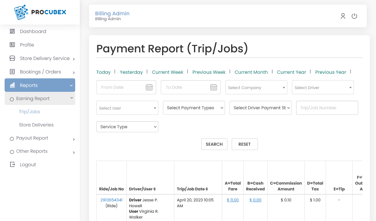 Payment Report (Trip/Jobs)