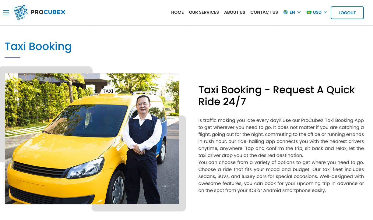 Book a Taxi by panel