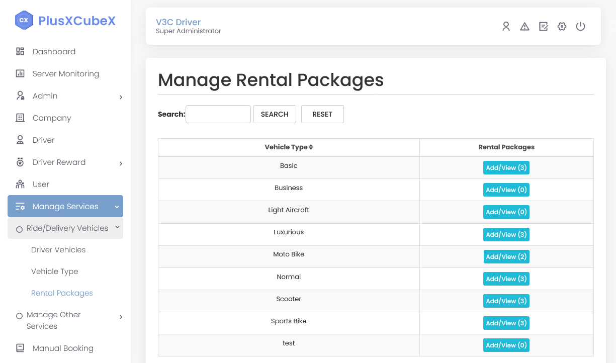 Manage Rental Packages