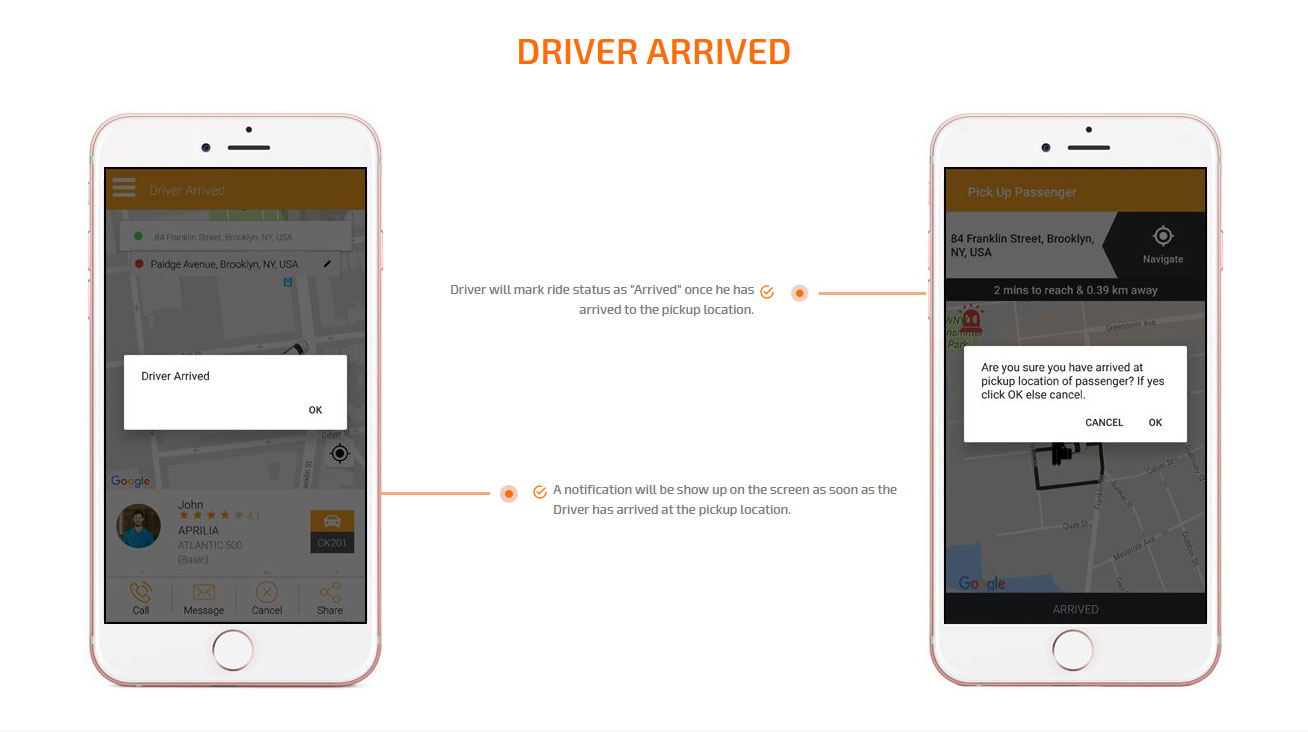 driver arrived screen