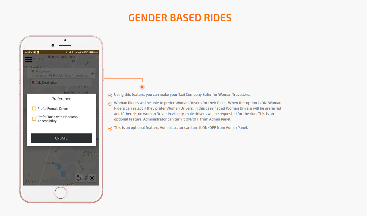 gender based rides screen