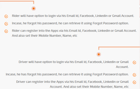 login via email, facebook, linkedin