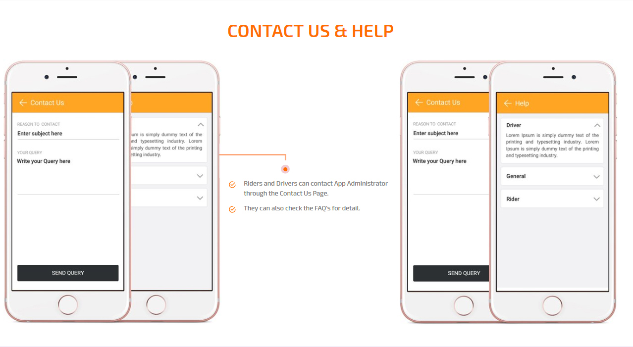 contact us & help screen