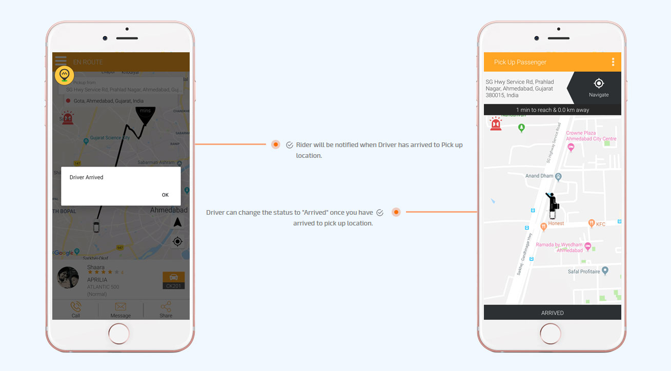 driver arrived to picup location notification