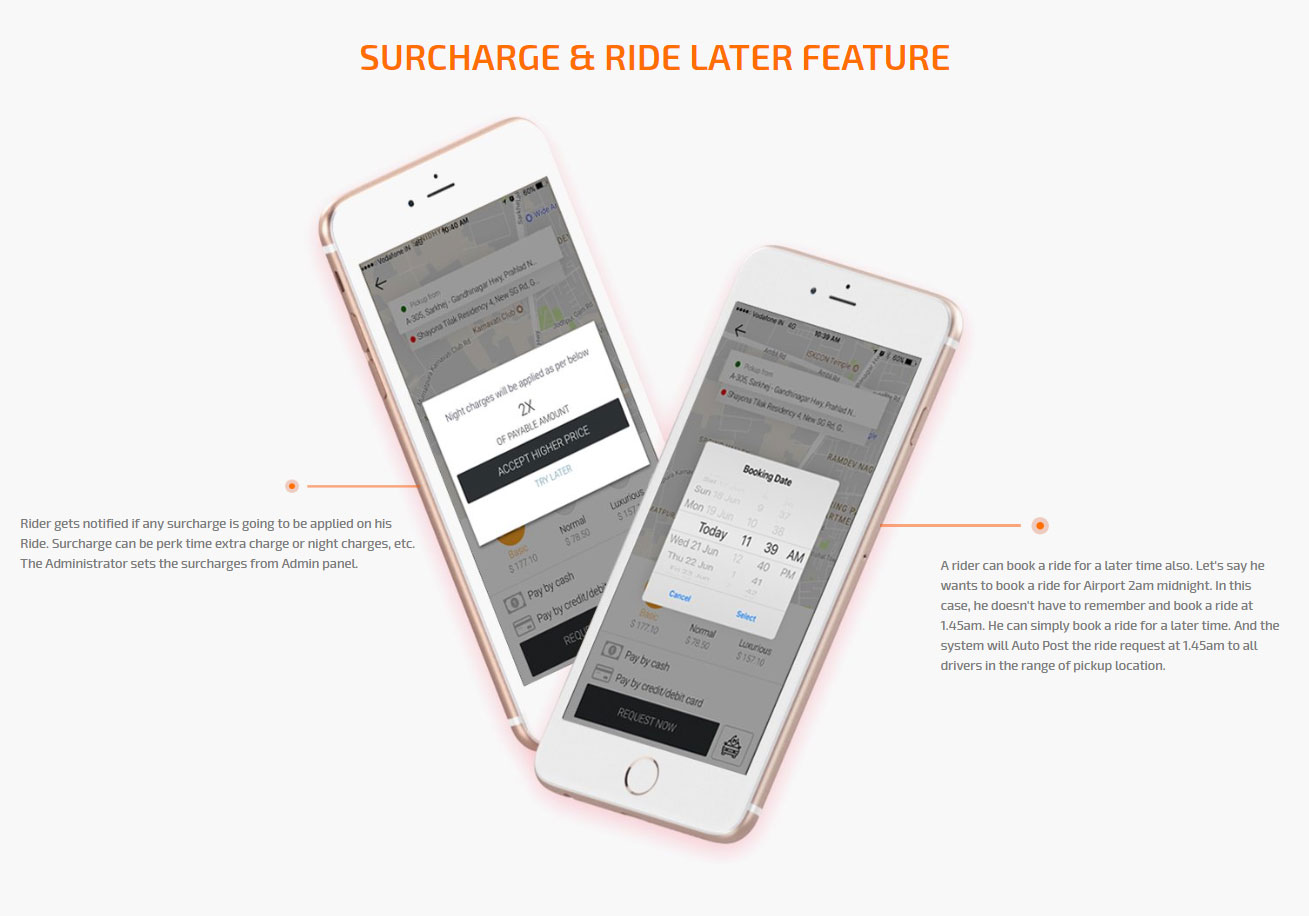 surcharge and ride later feature