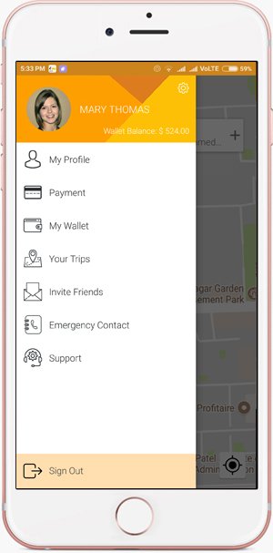 rider app menu screen