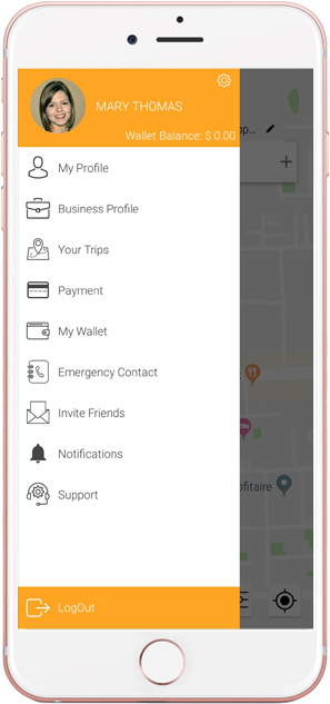 rider app menu screen