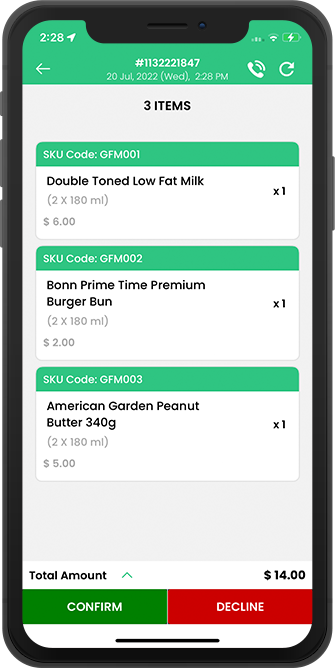 total bill amount confirm or decline