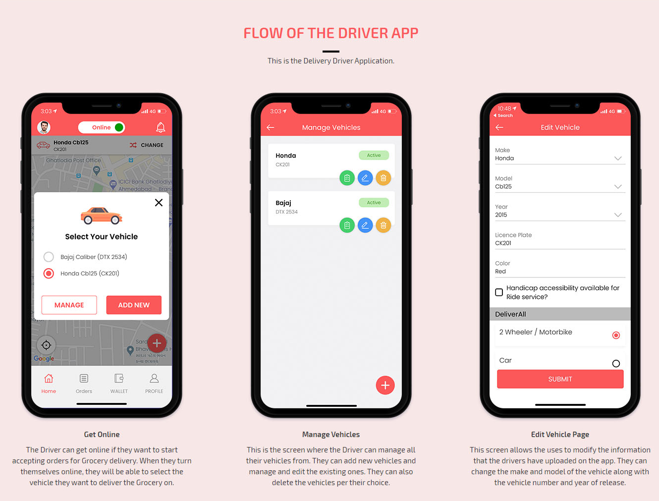 Deliveyr Driver flow of app menu Deliveyr Driver flow of app menu