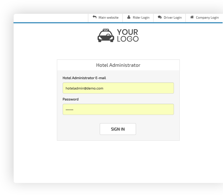Admin Dashboard Hotel Login Screen