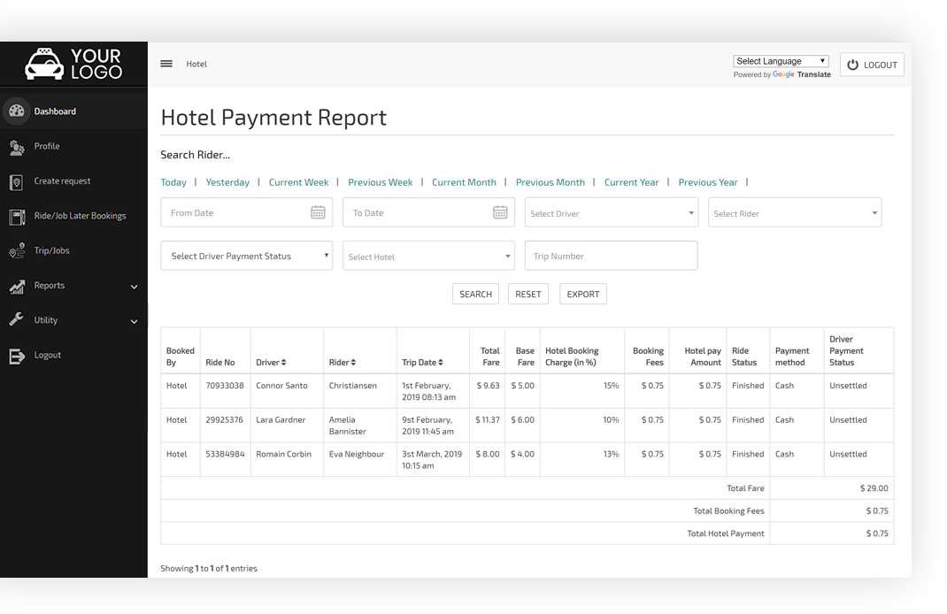 Hotel Payment Report Hotel Payment Report