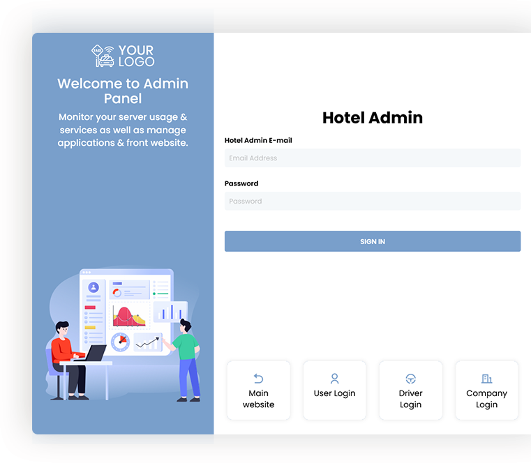 Admin Dashboard Hotel Login Screen