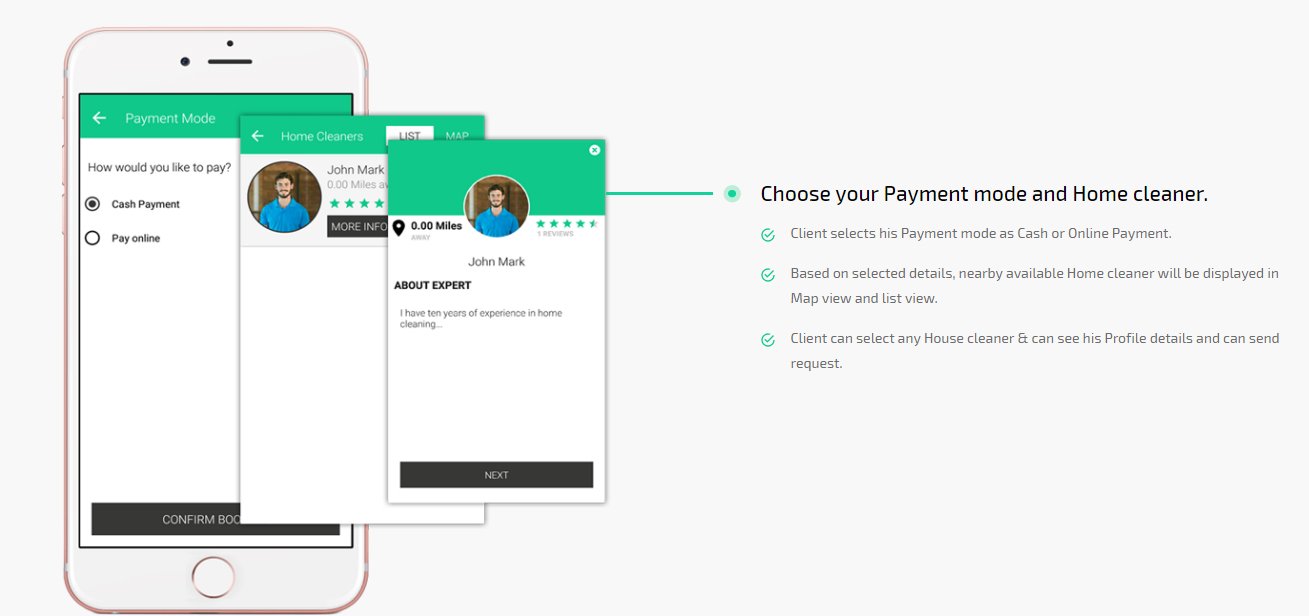 Choose payment mode and house cleaner screen