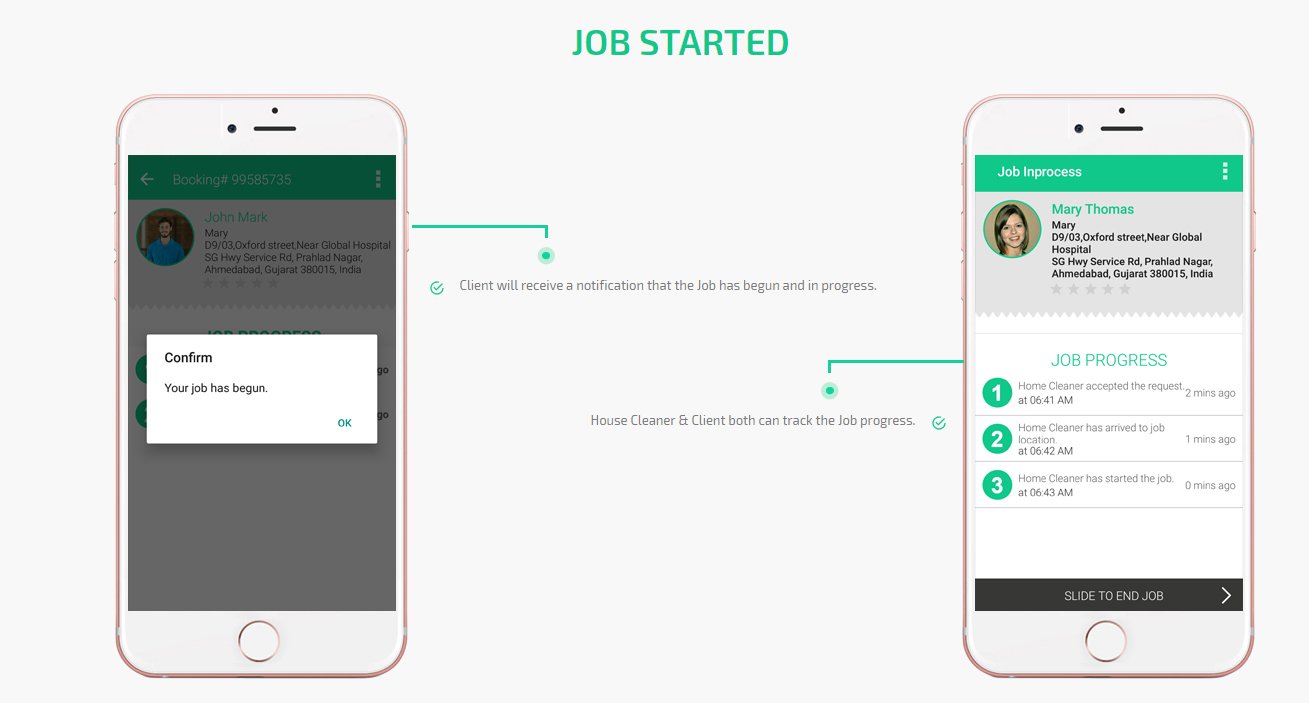 uber for house cleaning app job started screen