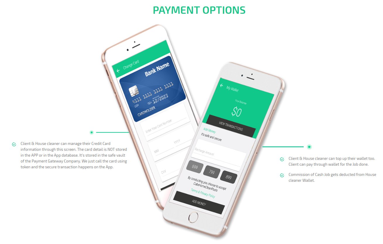 uber for house cleaning app payment option screen