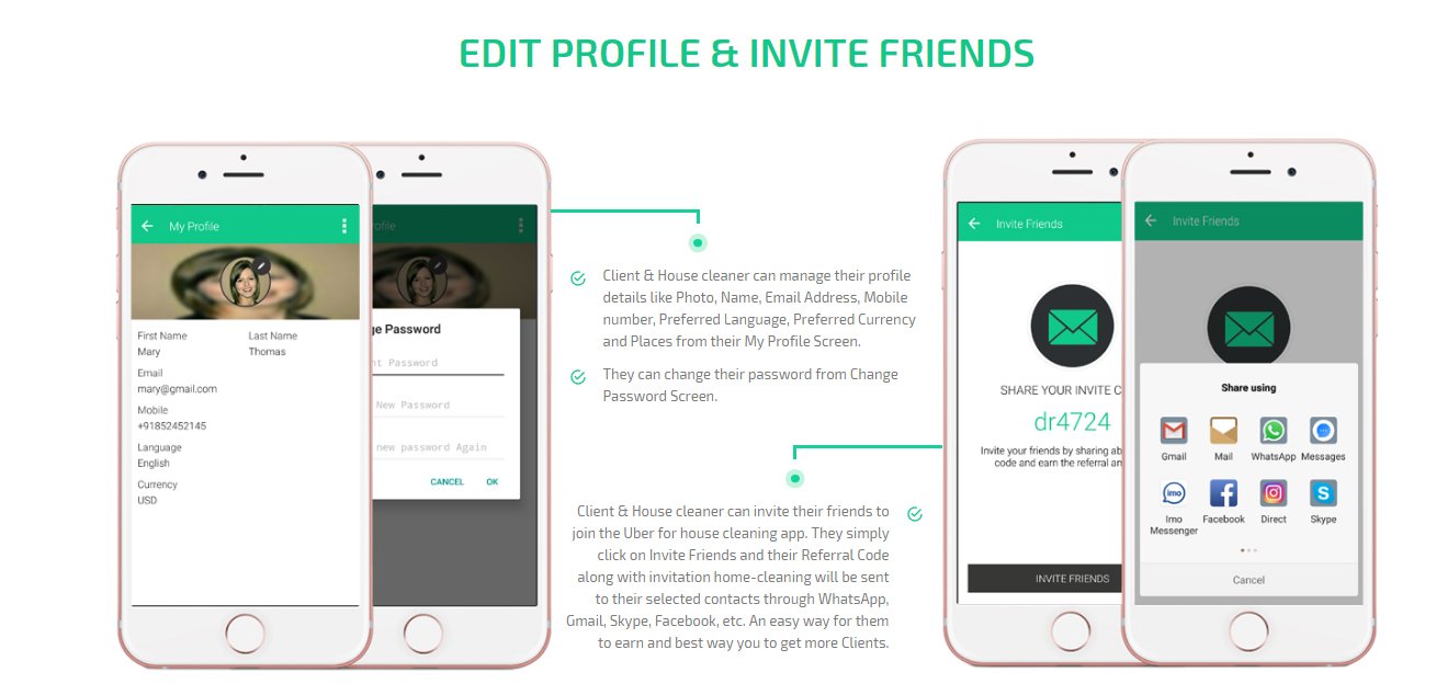 uber for house cleaning app edit profile Screen