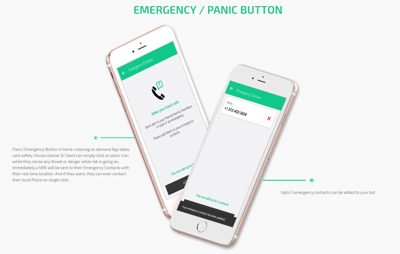uber for house cleaning app emergency button Screen