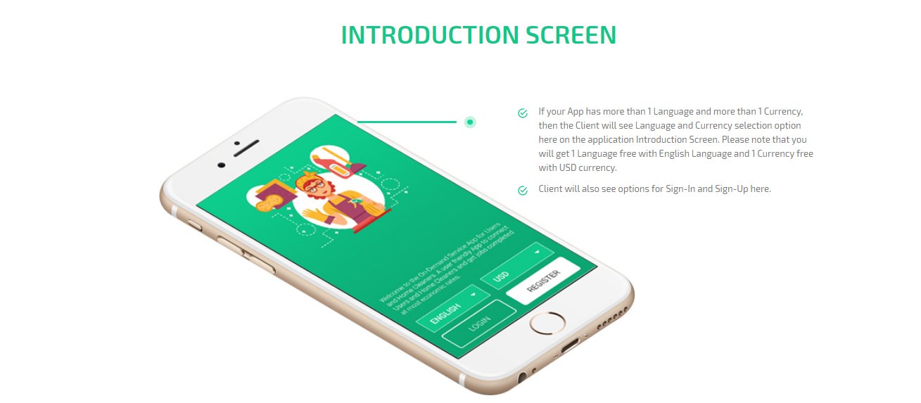 uber for house cleaning app Introduction Screen