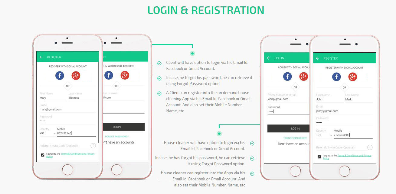 Client and house cleaner Login & Registration Screen