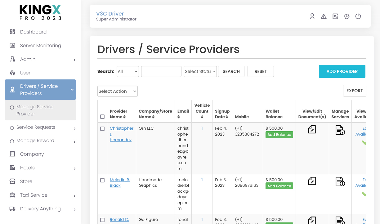 Drivers / Service Providers