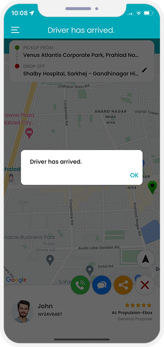 Patient is notified when Ambulance driver reaches at location