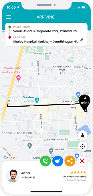 Patient can see the location of the Driver on a Map