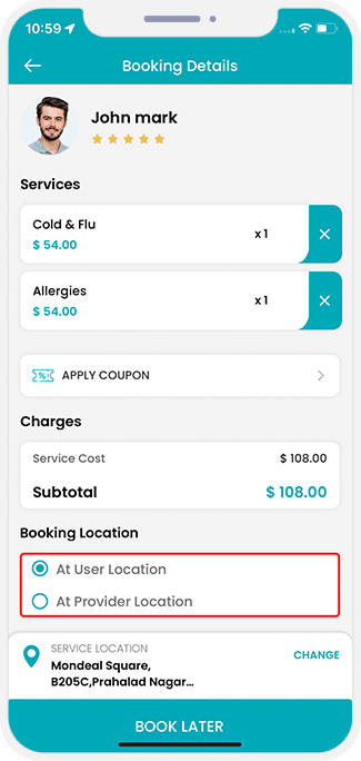 Select booking location