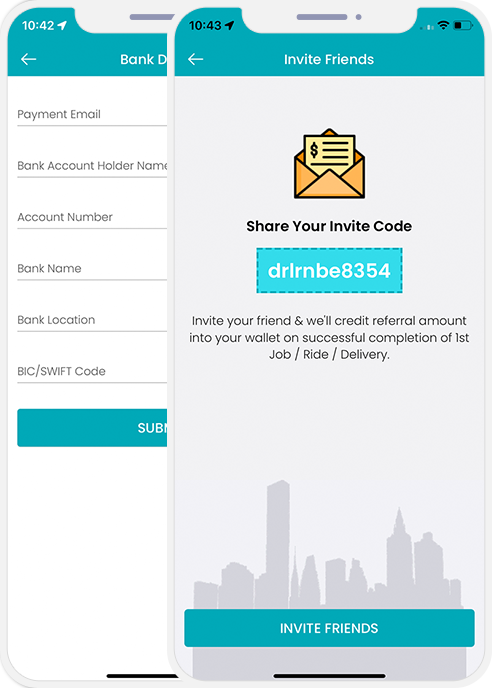 user and Medical Experts upload their bank details and invite friends to download app