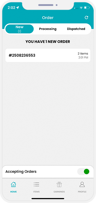 restaurant app displays order details